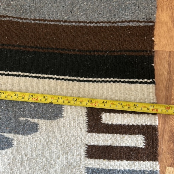 Vintage Mexican wool rug blanket eagle snake brown black stripe fringe boho82x47 - Picture 16 of 16